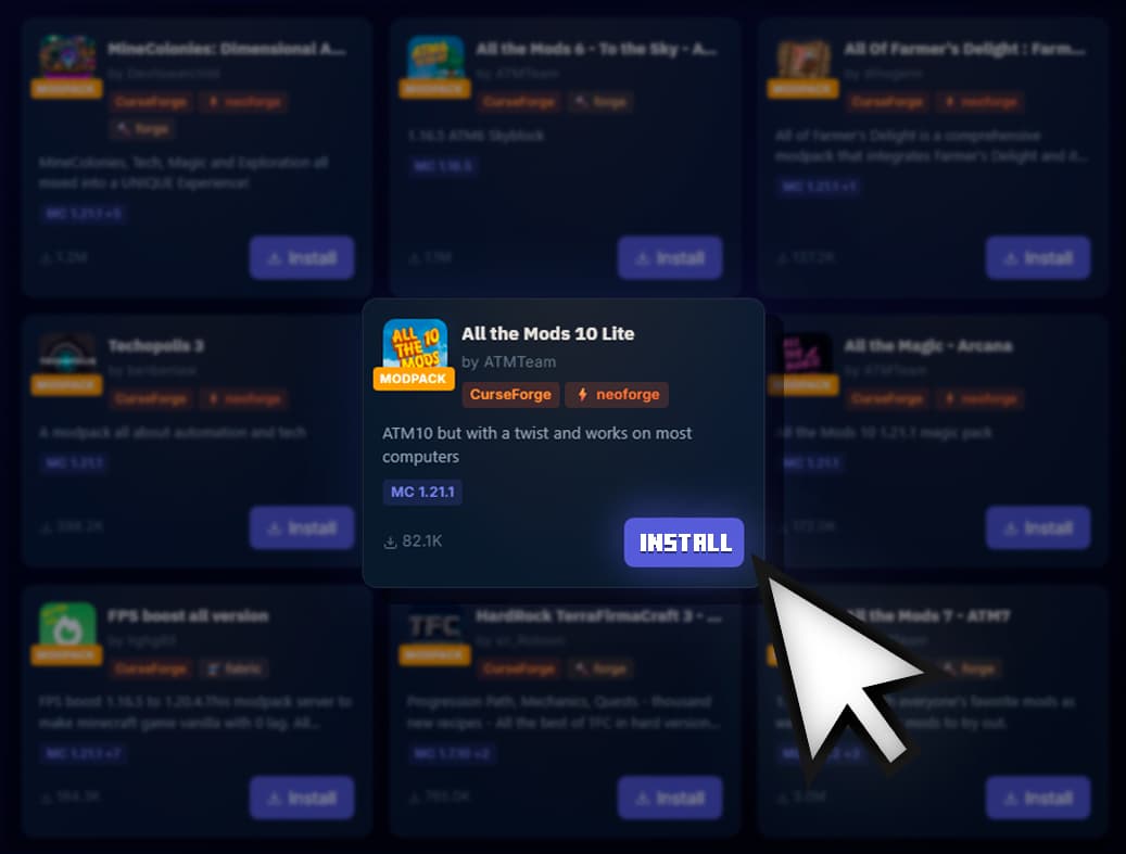 One-click modpack install preview